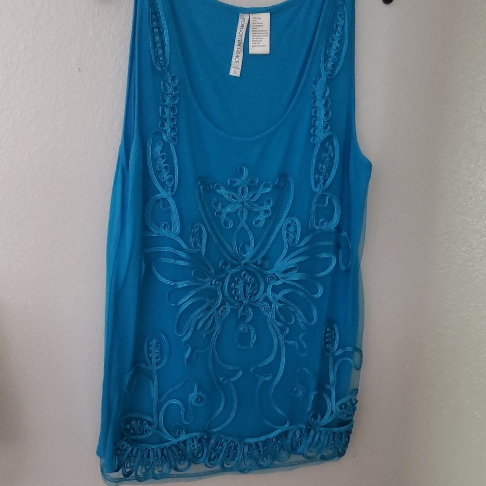 Chic Blue Embroidered Women's Tank Top